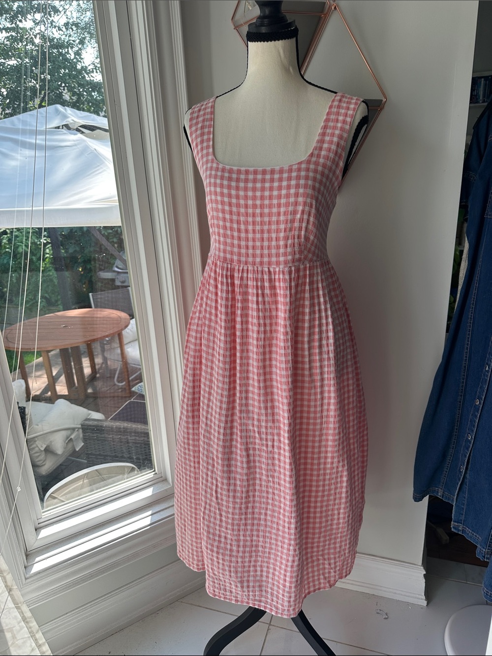JILLIAN HARRIS x JOE FRESH Pink White Gingham Square-Neck Midi Dress Size Medium